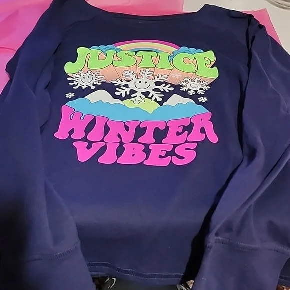 JUSTICE WINTER VIBES LONG SLEEVES TSHIRT (- NEW -) XL PLUS. - Picture 1 of 7
